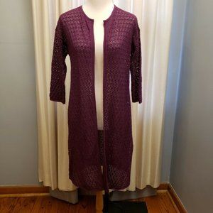 J Jill Open Front Cardigan SMALL Purple Crochet Knit Duster